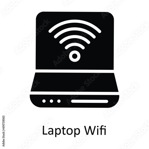 Laptop Wifi  Vector Solid  Icon Design illustration. Network and communication Symbol on White background EPS 10 File
