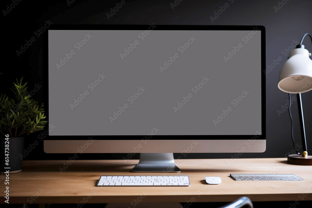 Workspace desk and laptop. copy space and blank screen. AI Generative Workspace desk and laptop. copy space and blank screen. AI Generative