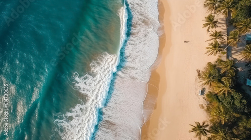 A vibrant aerial view of a tropical beach. AI Generative