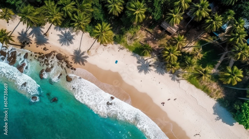 A vibrant aerial view of a tropical beach. AI Generative