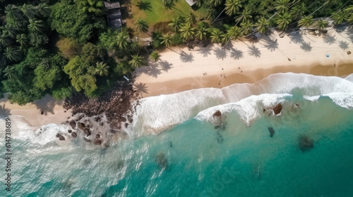 A vibrant aerial view of a tropical beach. AI Generative © Rafa Fernandez