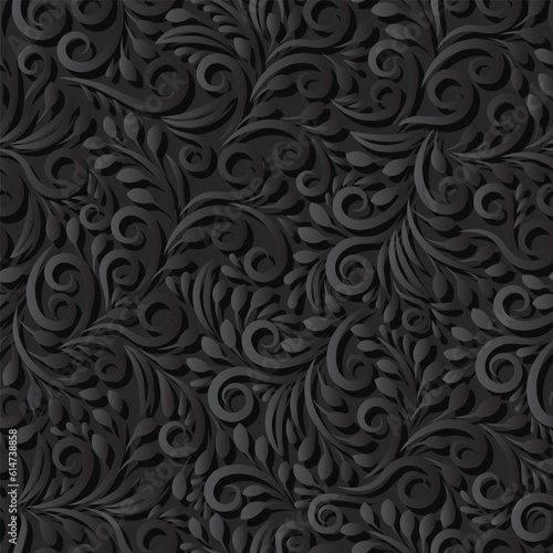 seamless illustration of abstract black floral vine pattern