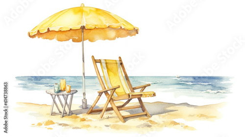 Summer, sun, waves, and cozy beach chairs under umbrella Generative AI © Rafa Fernandez