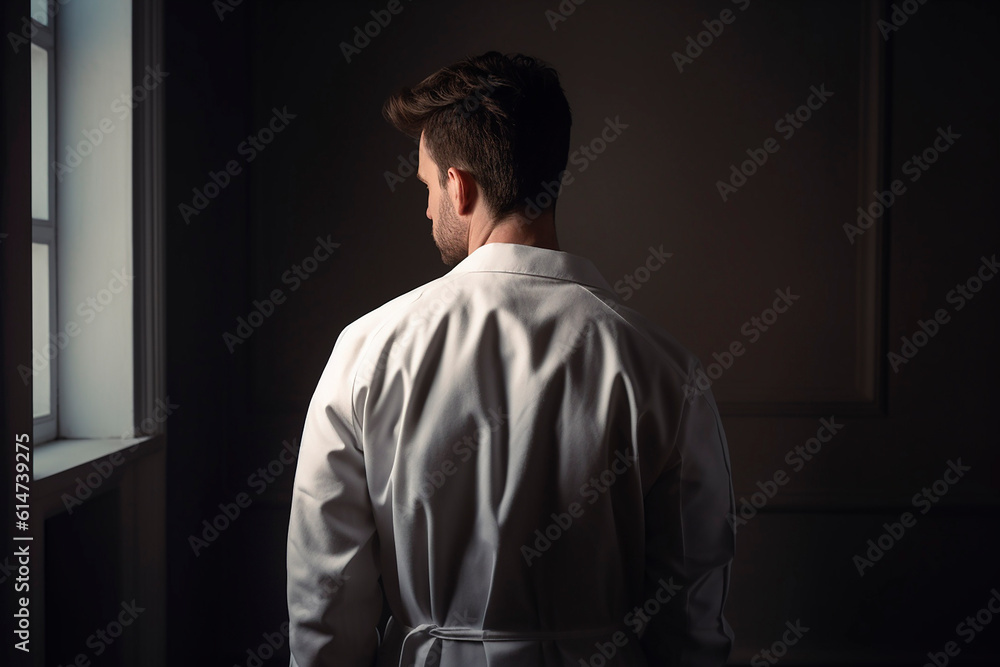 Obraz premium generative ai illustration of doctor from behind, no face