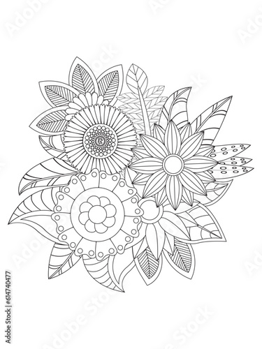 Flower mandala illustration. Oriental pattern, vintage decorative elements Easy mandala kaleidoscope pattern on white background Adult coloring page 