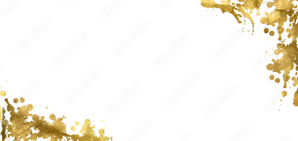 Gold element Gold sparkle ,splatter border,Gold Foil Frame Gold brush stroke on transparent background.	