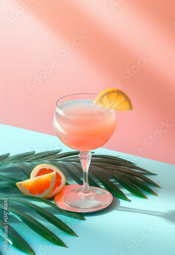 Tropical cocktail on modern and trendy stylish background. Cocktail on minimalism background. Generative AI