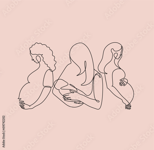 Maternity concept line art illustration. Pregnant women, woman with a newborn baby. Motherhood, maternity, hand drawn style vector illustrations.