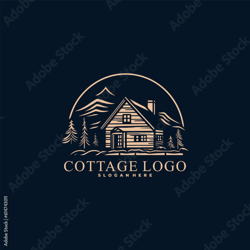Cottage Simple Line Art Logo Template Vector Illustration Design. Cottage Logo Template.