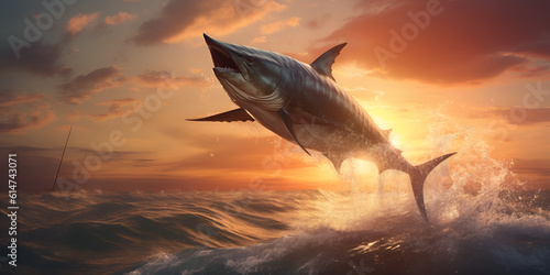tuna jumping,  shark jump, Danger animal, generative Ai © Mustafa