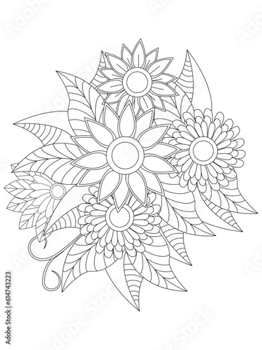 Flower mandala illustration. Oriental pattern, vintage decorative elements Easy mandala kaleidoscope pattern on white background Adult coloring page 