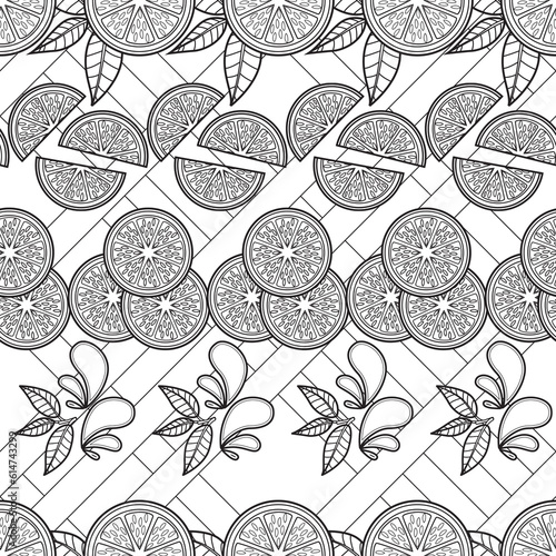 Orange  Lemon and Lime Slice Coloring as Seamless Surface Pattern Design