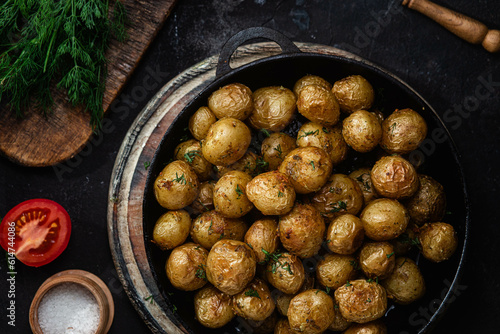 Baked new potatoes in a bowl