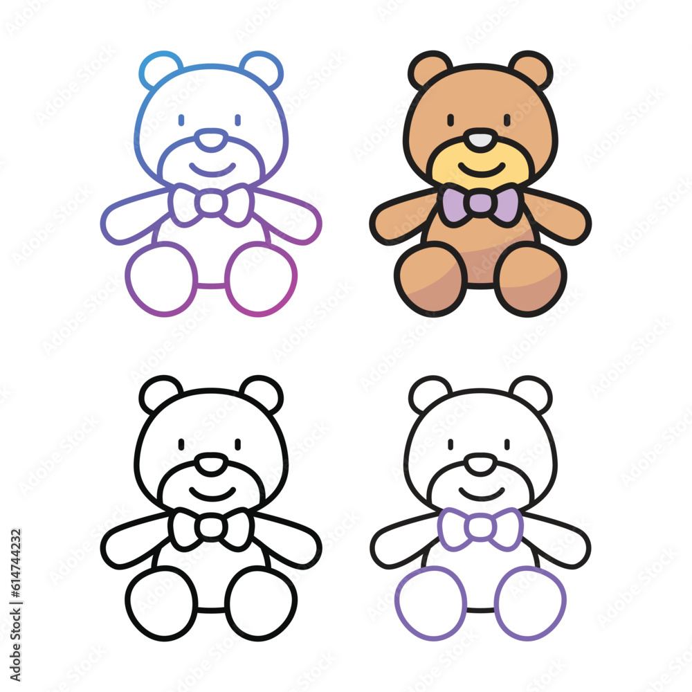 Teddy bear icon design in four variation color