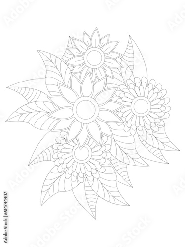  Flowers Leaves Coloring page Adult.Contour drawing of a mandala on a white background. Vector illustration Floral Mandala Coloring Pages, Flower Mandala Coloring Page, Coloring Page For Adul 