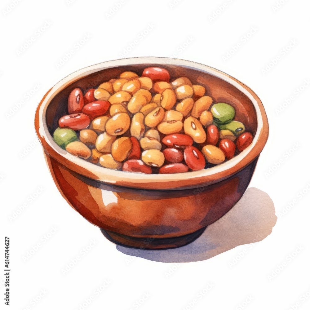 Bowl of Various Beans Watercolor-Style Illustration of Simple Meal Bowl of Various Beans Watercolor-Style Illustration of Simple Meal