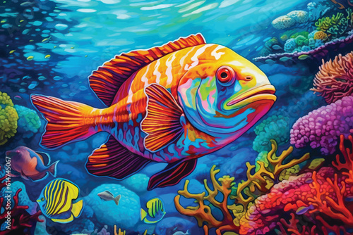 painting of underwater world with coral fishes