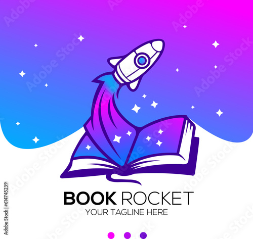 Open book logo design inspiration with rocket design logo. Premium Vector