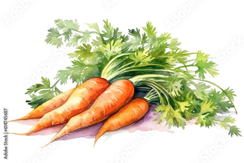 Illustration watercolor of carrots with leaves on transparent background png file..