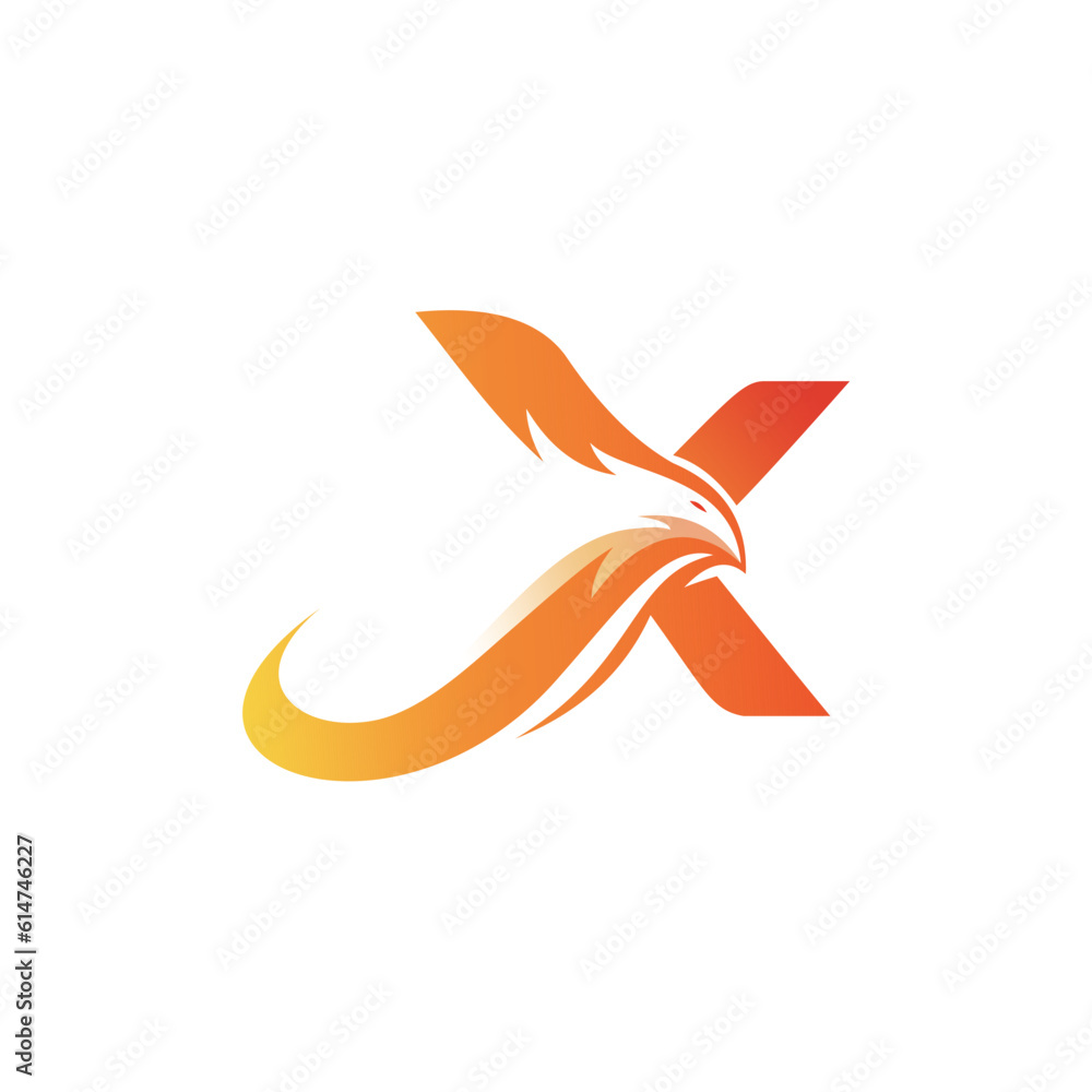 Initial X monogram letter with Eagle head negative space symbol ...