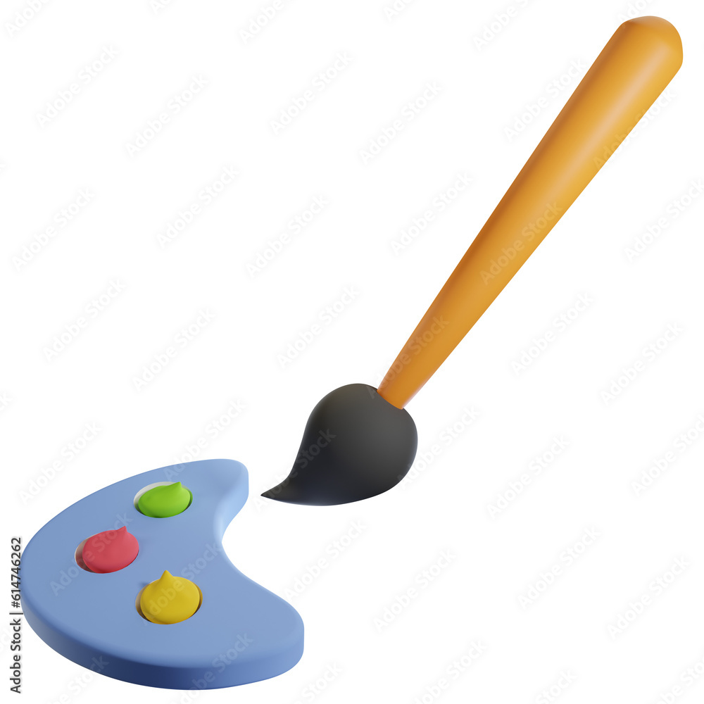 3D brush and palette illustration 3D brush and palette illustration