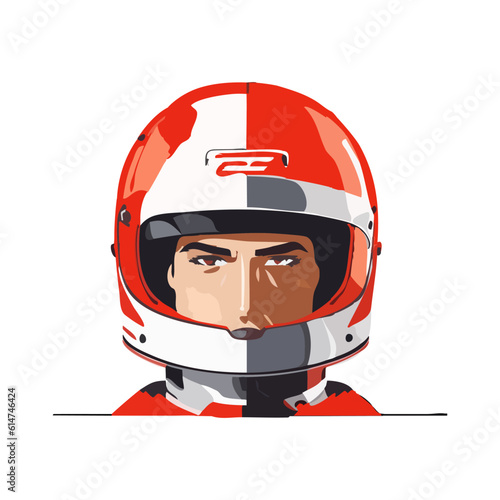 Portrait of motor racer wearing helmet vector illustration. Motorcycle rider.