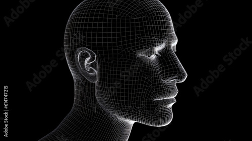 Head of the Person from a 3d Grid. Human Head Wire Model.