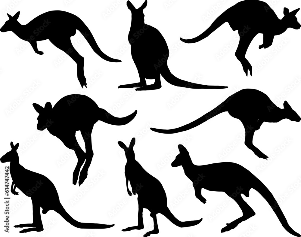 Set of Wallaby Silhouette Kangaroo Vector Art