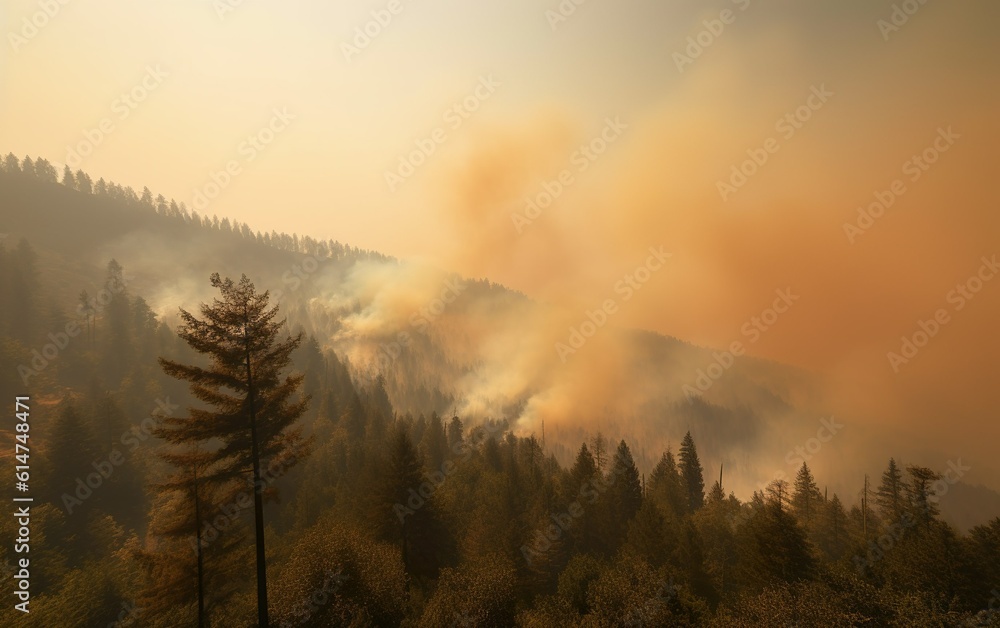 Naklejka premium Wildfire in the mountains created with Generative AI technology