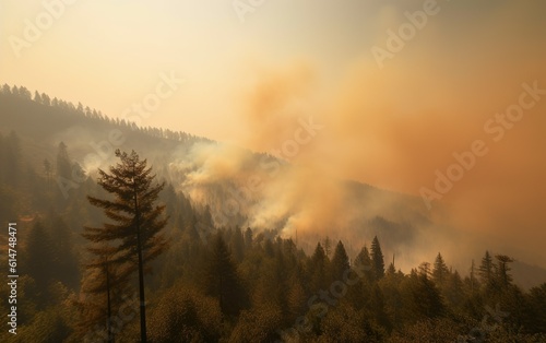 Wildfire in the mountains created with Generative AI technology