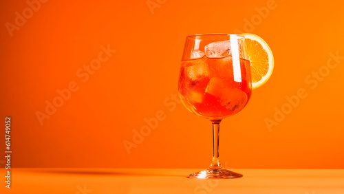 glass of aperol spritz cocktail isolated on orange background