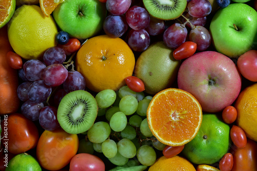 Fresh fruits  assorted fruits  colorful background. Healthy fruits and vegetables concept.