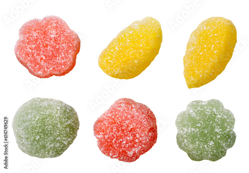Set of multi-colored marmalade candies on a white background. Isolated