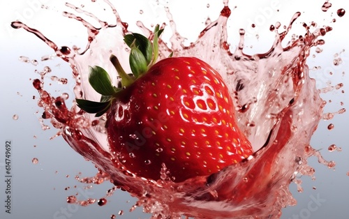 Juicy Splash: Strawberry in Refreshing Juice, Generative AI