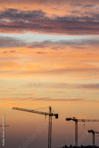 crane at sunset in the city