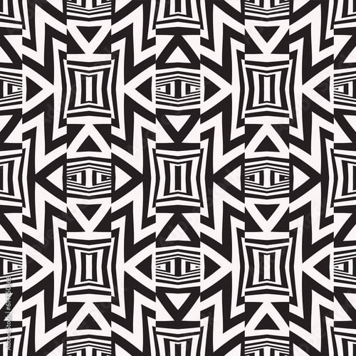 Monochrome Broken Geometric Textured Kaleidoscope Pattern
