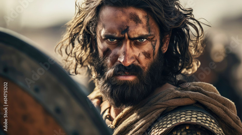 Portrait of Joshua, biblical leader and warrior of the Israelite tribes. Christian illustration.