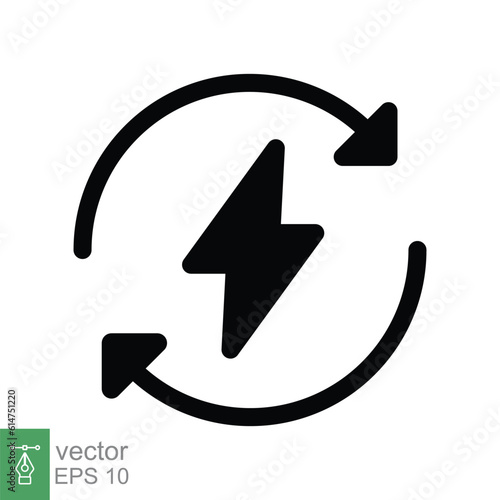 Energy backup power icon. Simple solid style. Power supply, generator, electricity, vehicle battery concept. Black silhouette, glyph symbol. Vector illustration isolated on white background. EPS 10.