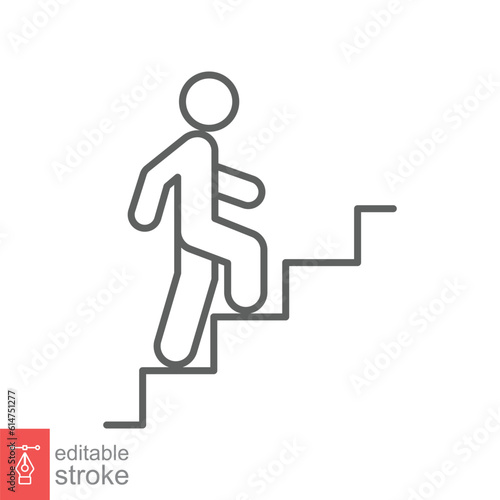 Success stairs up icon. Simple outline style. Man walk, climb stair, people, person, business concept. Thin line symbol. Vector illustration isolated on white background. Editable stroke EPS 10.