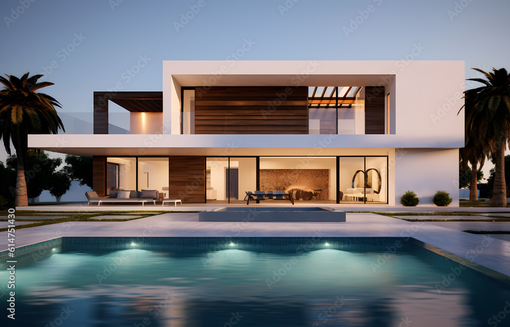 Modern house with swimming pool in minimalist architecture style ...