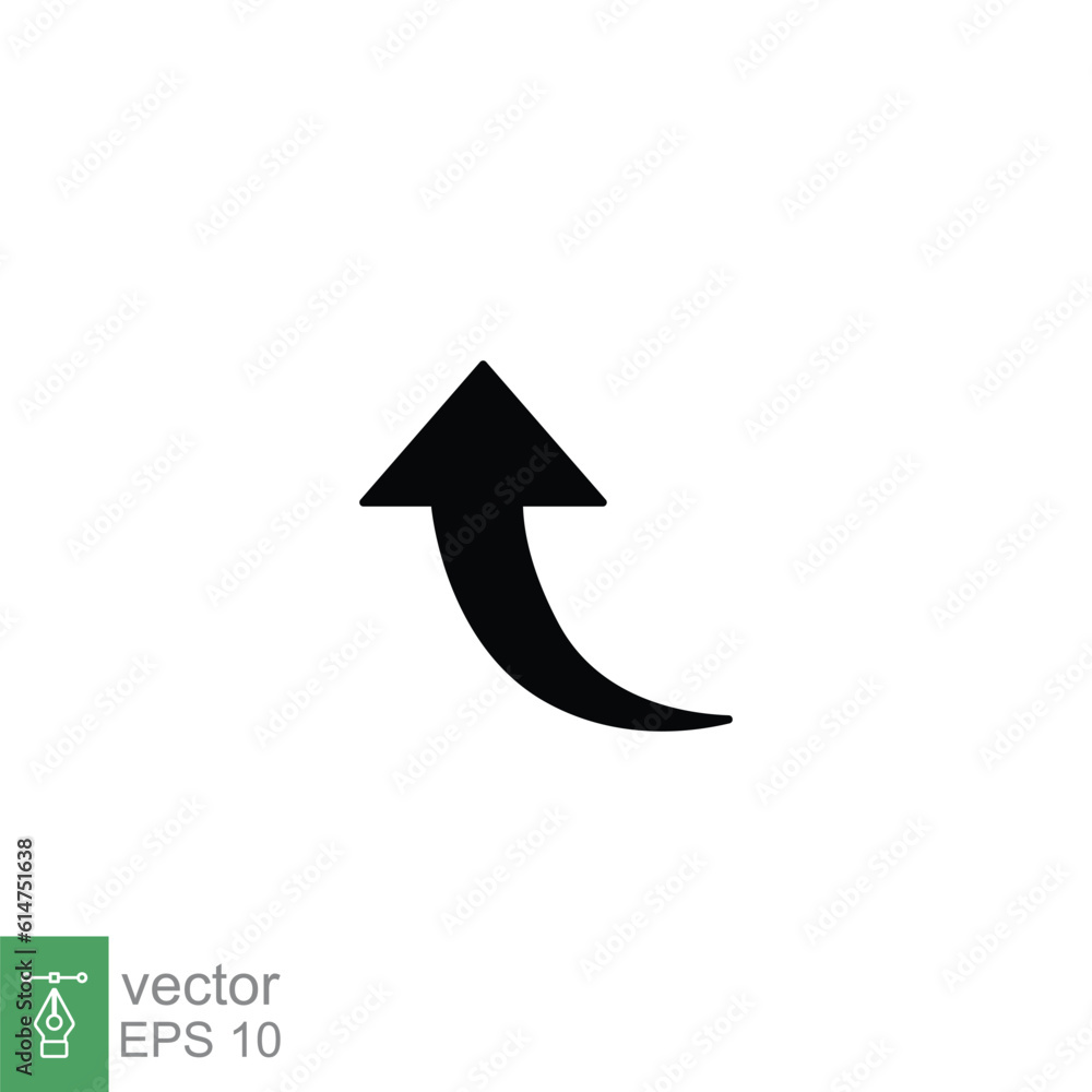 Curve arrow upward icon. Simple solid style. Up arrow, curvy, increase, top point, growth, direction concept. Black silhouette, glyph symbol. Vector illustration isolated on white background. EPS 10. Curve arrow upward icon. Simple solid style. Up arrow, curvy, increase, top point, growth, direction concept. Black silhouette, glyph symbol. Vector illustration isolated on white background. EPS 10.