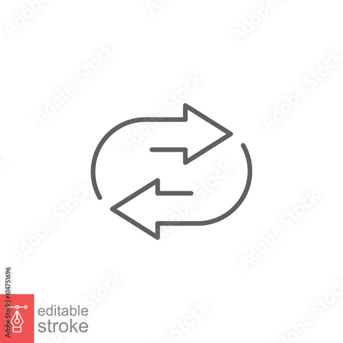 Double reverse arrow icon. Simple outline style. Exchange, switch, replace, return, trade, swap concept. Thin line symbol. Vector illustration isolated on white background. Editable stroke EPS 10.