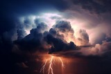 Stormy Sky with Lightning Strikes. Generative AI