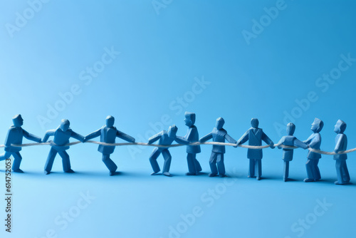 An abstract group of people working together to untangle a problem