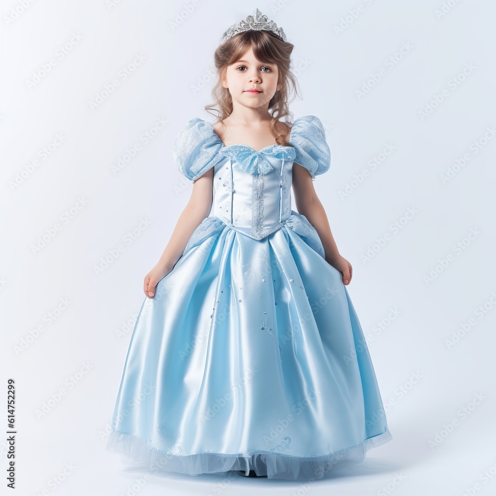 Naklejka premium Little princess in a blue dress with a diadem on her head , Generative AI