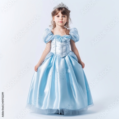 Little princess in a blue dress with a diadem on her head , Generative AI