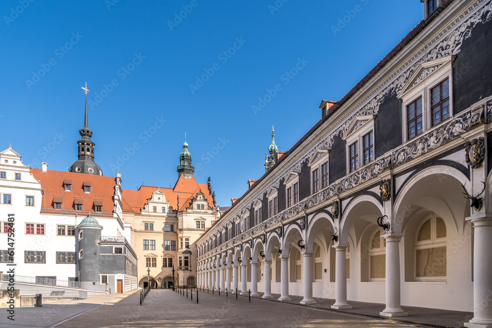 Stallhof in Dresden long 16th-century courtyard used for games & tournaments, now known for its Christmas markets