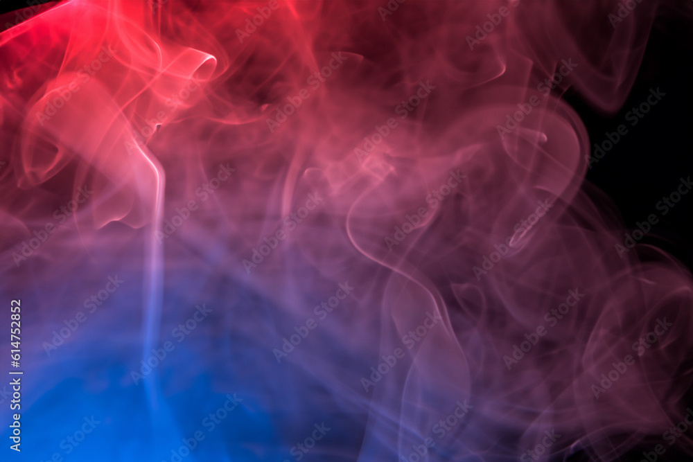 Abstract texture smoke in red blue on a black background.