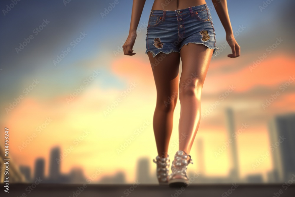 Illustrazione Stock Beautiful Woman Wearing Vibrant Short Shorts illustrazione-stock-beautiful-woman-wearing-vibrant-short-shorts