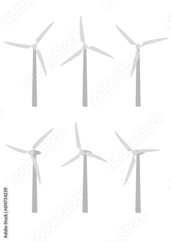 風力発電の風車のイラストのセット
